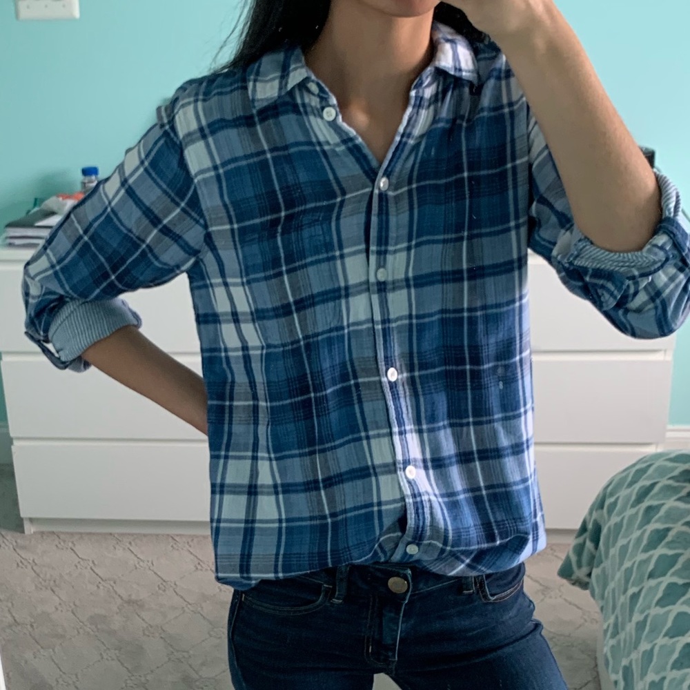 blue and white flannel